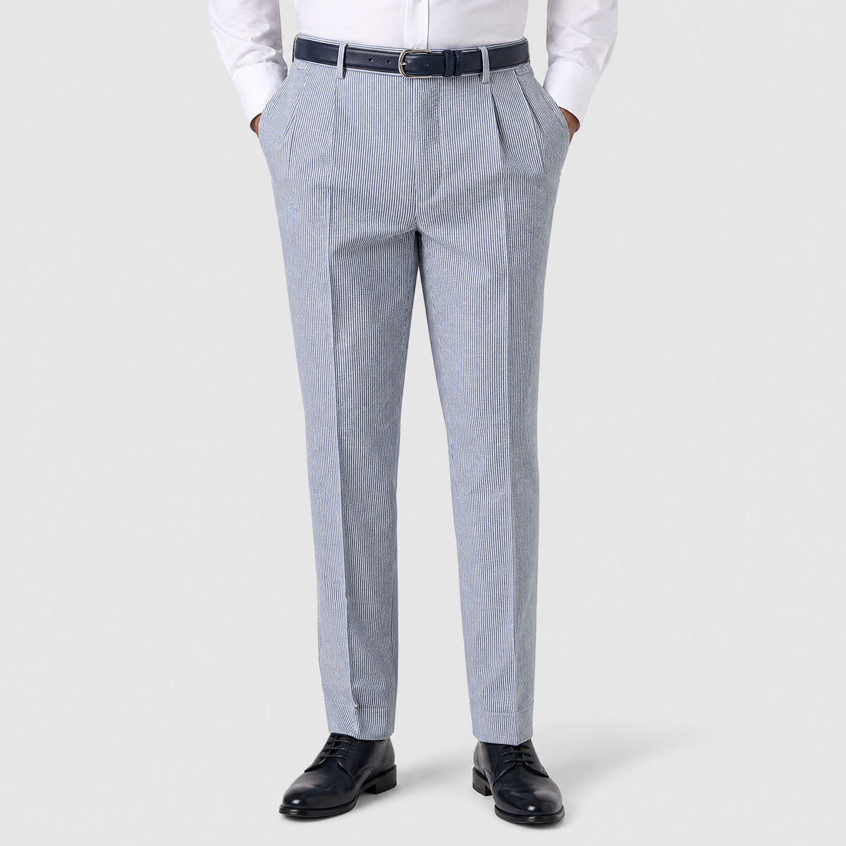 Men's Azure Blue Cotton Regular Fit Seersucker Suit