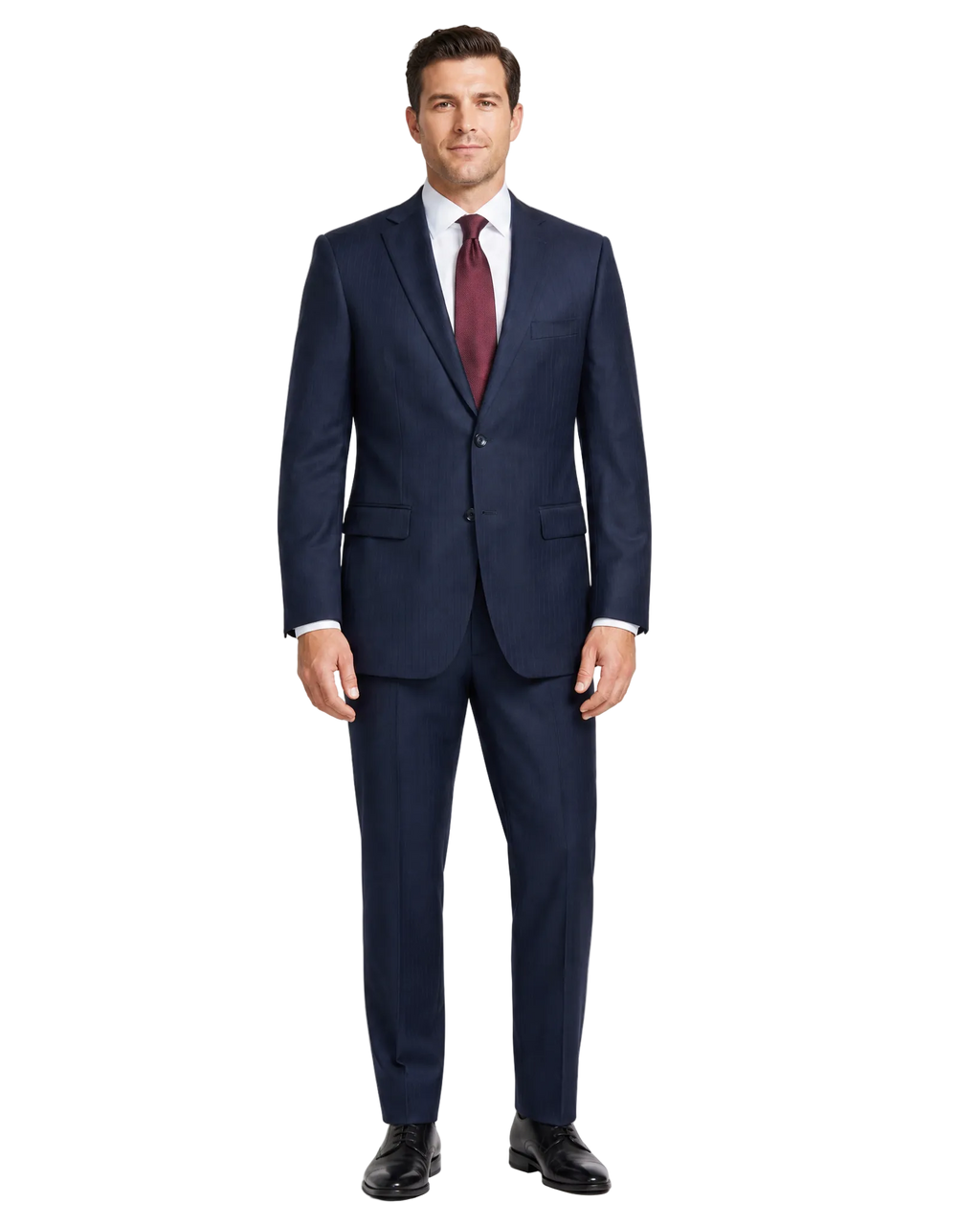 Men's Navy Blue Wool Regular Fit Notch Lapel 2-Button Suit