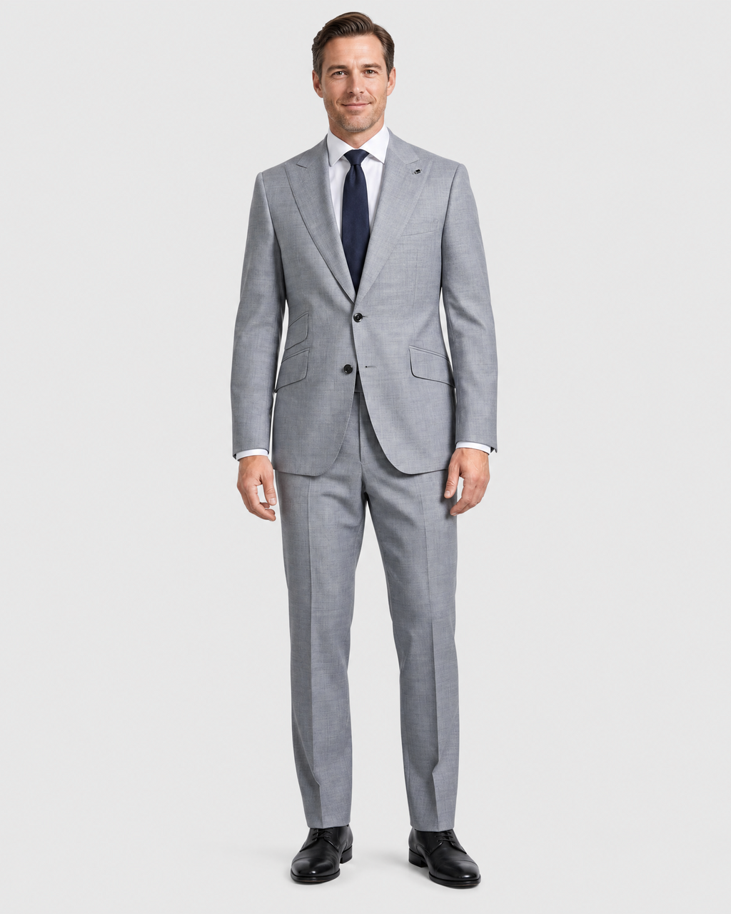 Men's Black Gabardine Solid Grey Slim Fit 2-Button Wool Suit