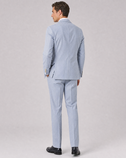 Men's Azure Blue Cotton Regular Fit Seersucker Suit