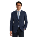 Men's Navy Blue Shantung Weave Silk Wool Blend 3-Button Sport Coat