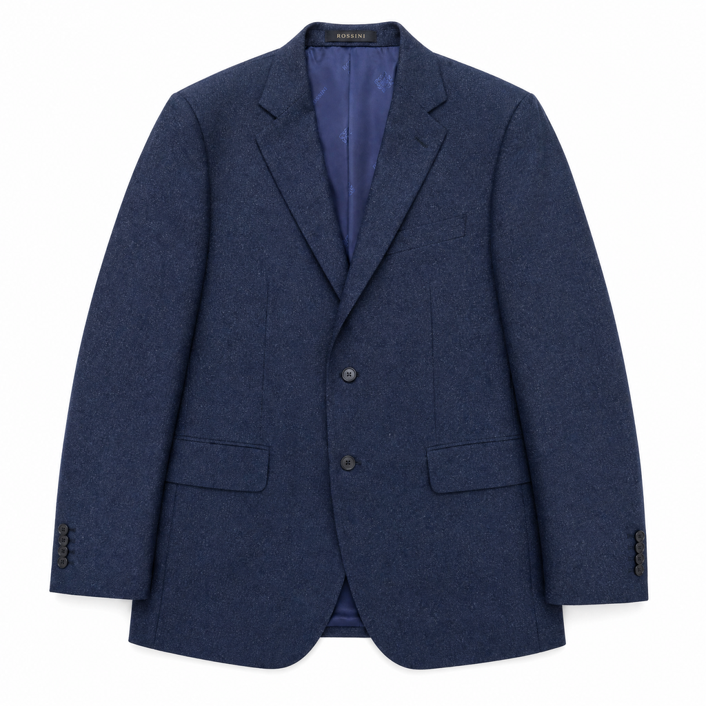 Men's Navy Blue Shantung Weave Silk Wool Blend 3-Button Sport Coat