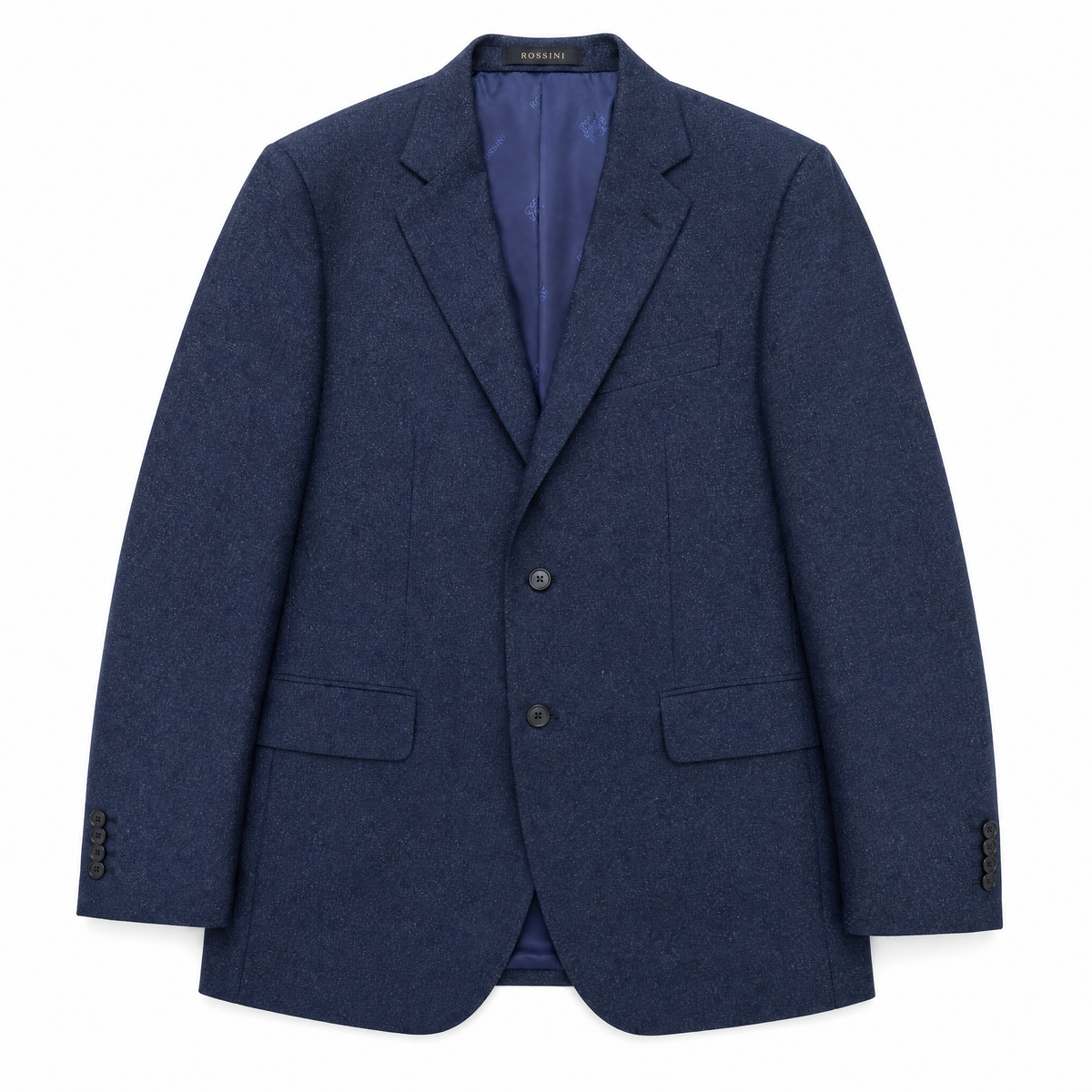 Men's Navy Blue Shantung Weave Silk Wool Blend 3-Button Sport Coat