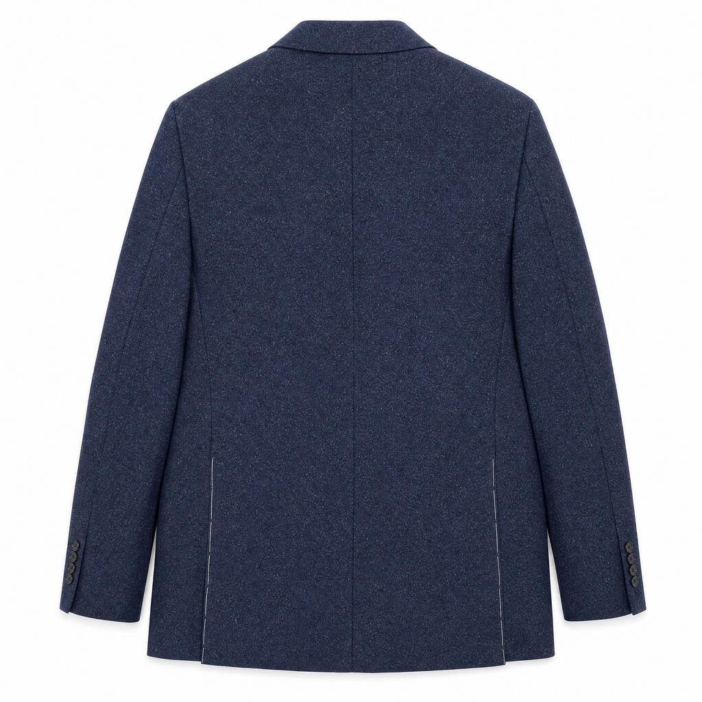 Men's Navy Blue Shantung Weave Silk Wool Blend 3-Button Sport Coat