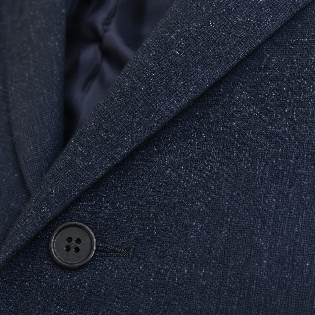 Men's Navy Blue Shantung Weave Silk Wool Blend 3-Button Sport Coat