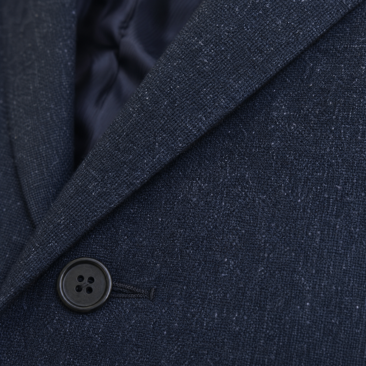 Men's Navy Blue Shantung Weave Silk Wool Blend 3-Button Sport Coat