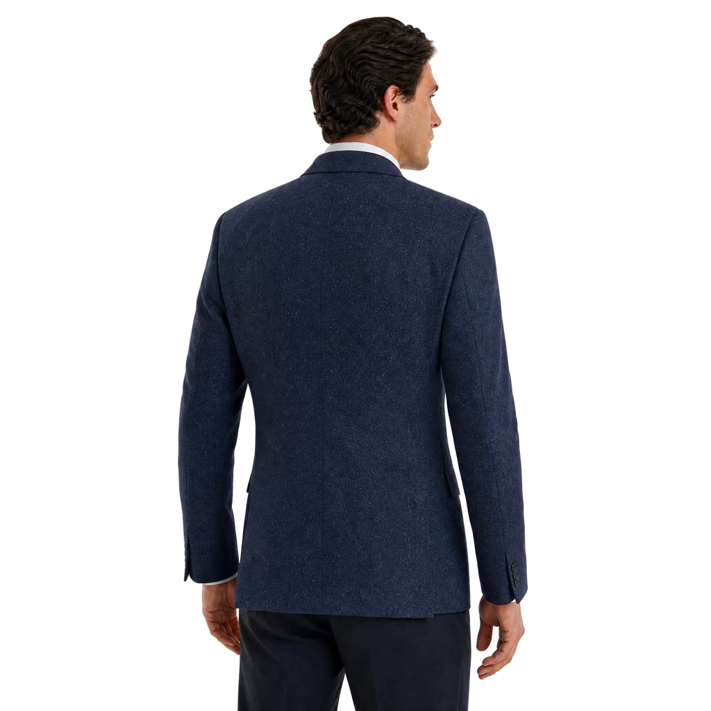 Men's Navy Blue Shantung Weave Silk Wool Blend 3-Button Sport Coat