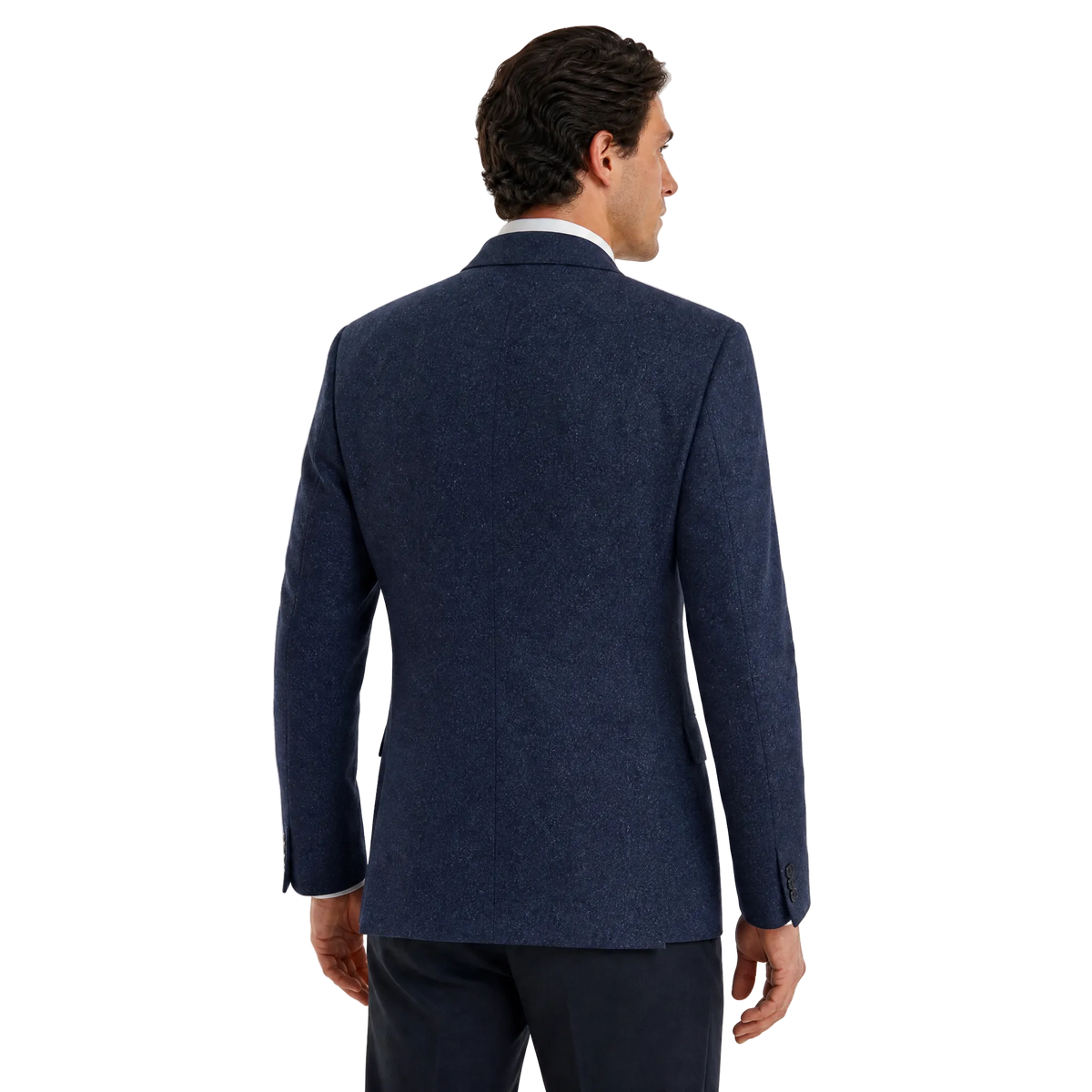 Men's Navy Blue Shantung Weave Silk Wool Blend 3-Button Sport Coat
