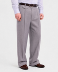 Men's Classic Fit Gray Pinstripe Pleated Wide Leg Wool Dress Pants