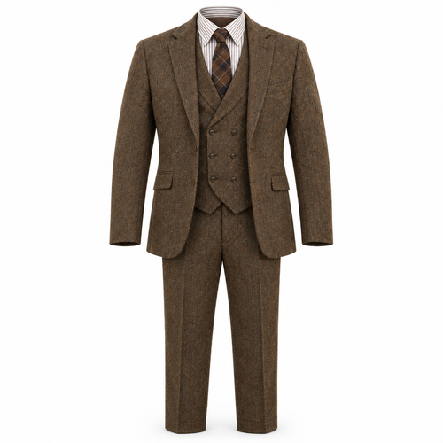 Brown Herringbone Tweed Three-Piece Suit