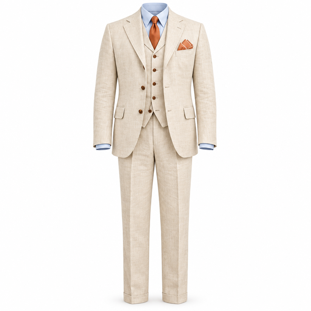 Cream Linen Three-Piece Suit