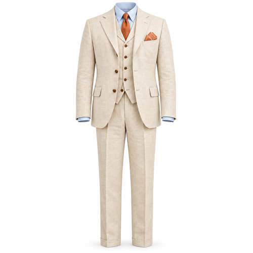 Cream Linen Three-Piece Suit