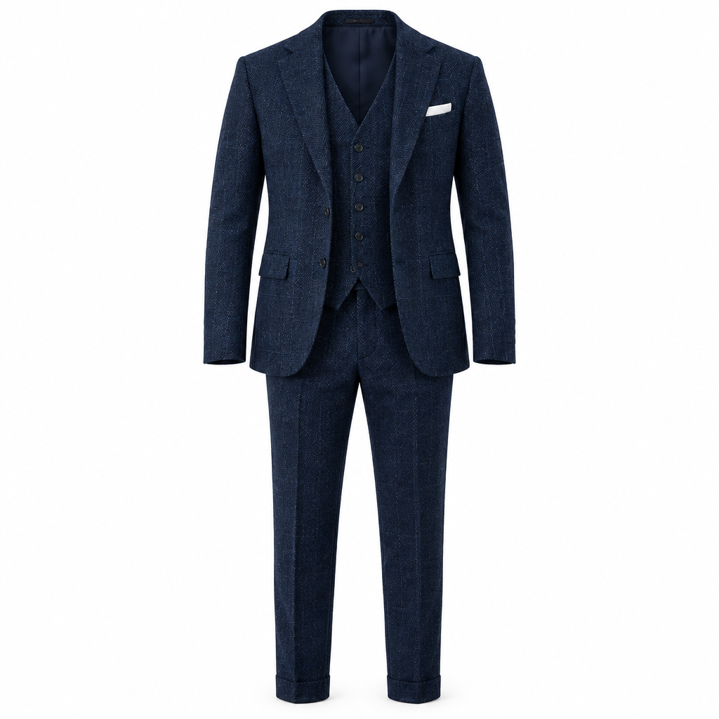 Navy Blue Wool Three-Piece Suit