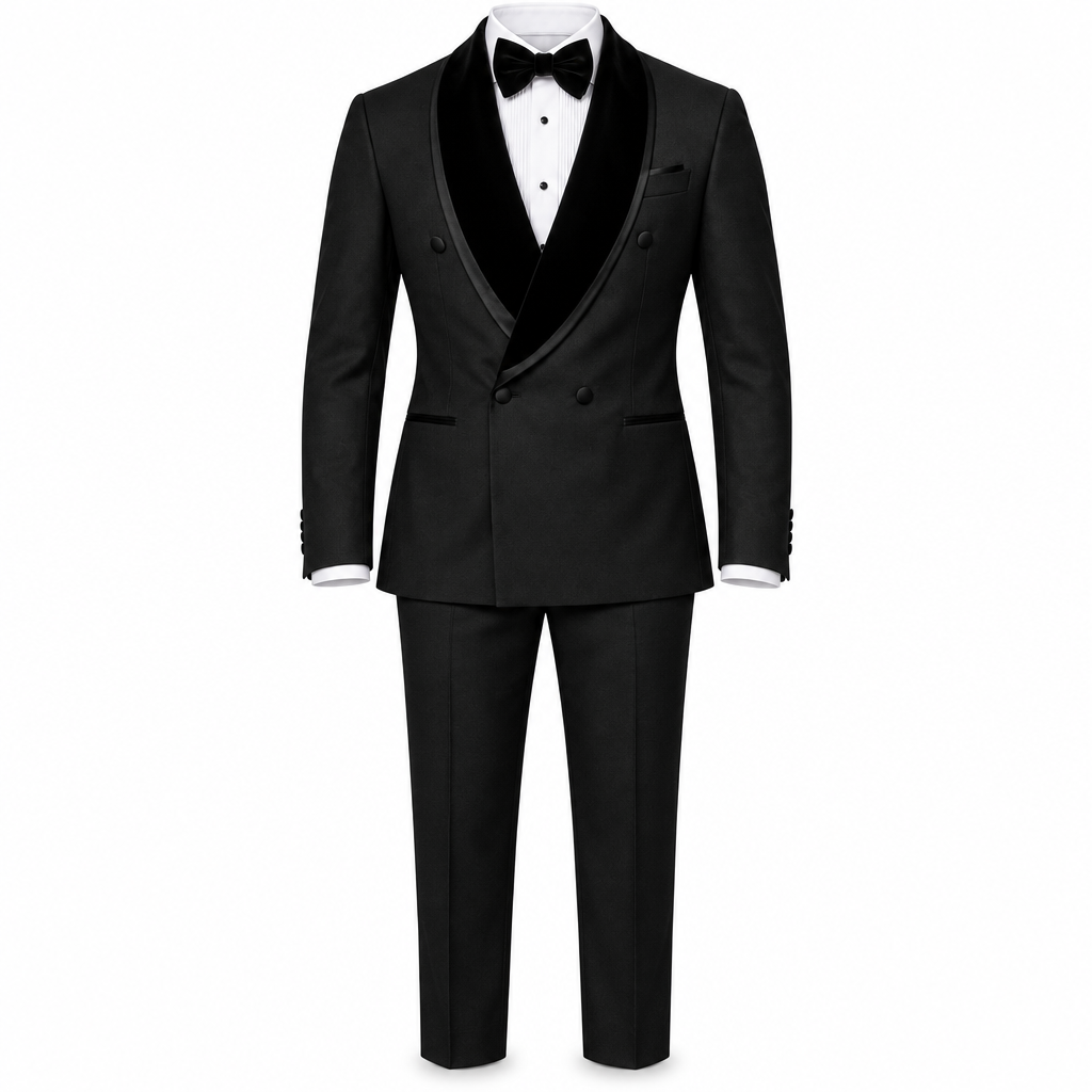 Black Double-Breasted Tuxedo with Velvet Shawl Lapel