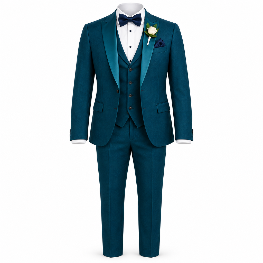 Teal Blue Three-Piece Wedding Tuxedo