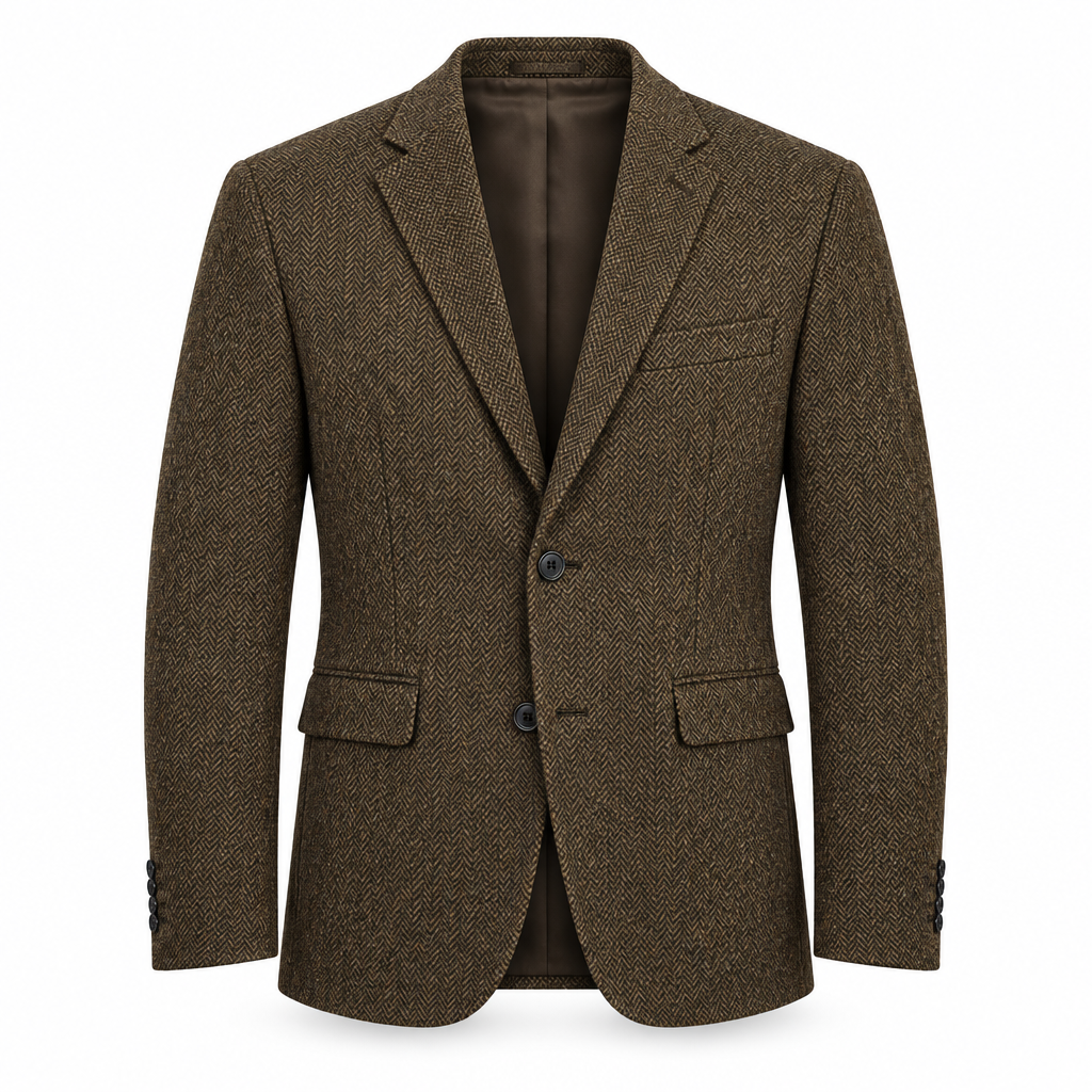 Brown Herringbone Tweed Blazer