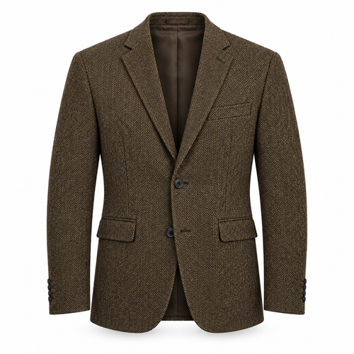 Brown Herringbone Tweed Blazer