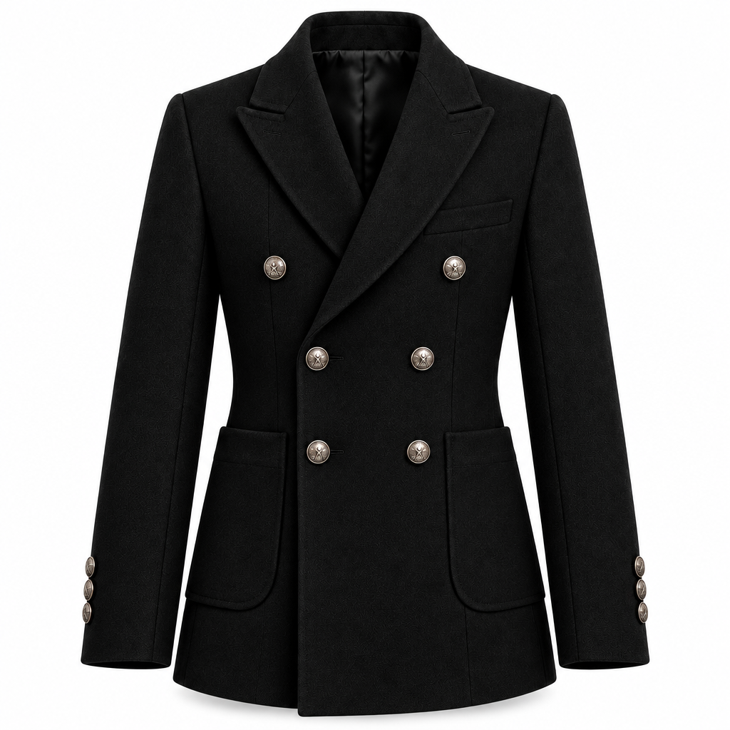 Black Double-Breasted Wool Coat