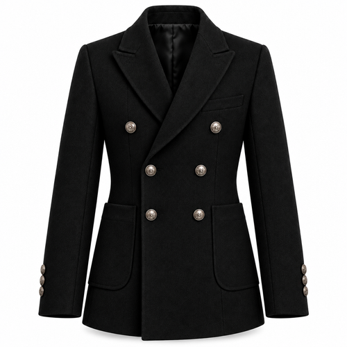 Black Double-Breasted Wool Coat