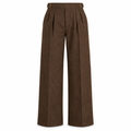 Brown Pleated Wool Blend Trousers