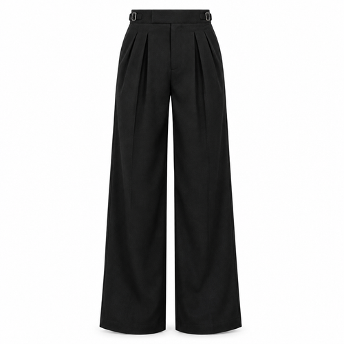 Black Pleated Wide Leg Trousers