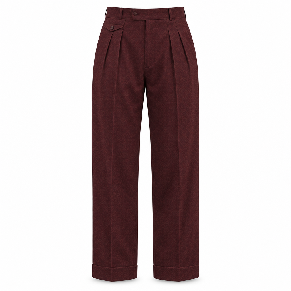 Burgundy Pleated Wide Leg Trousers