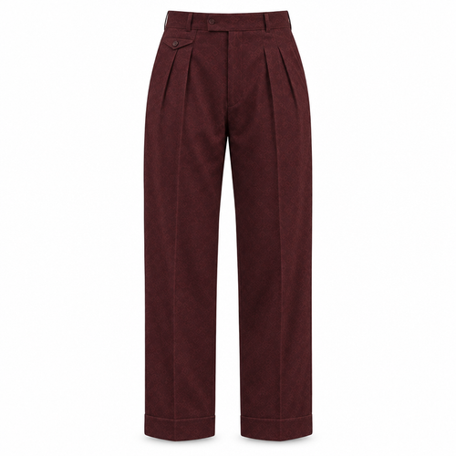 Burgundy Pleated Wide Leg Trousers