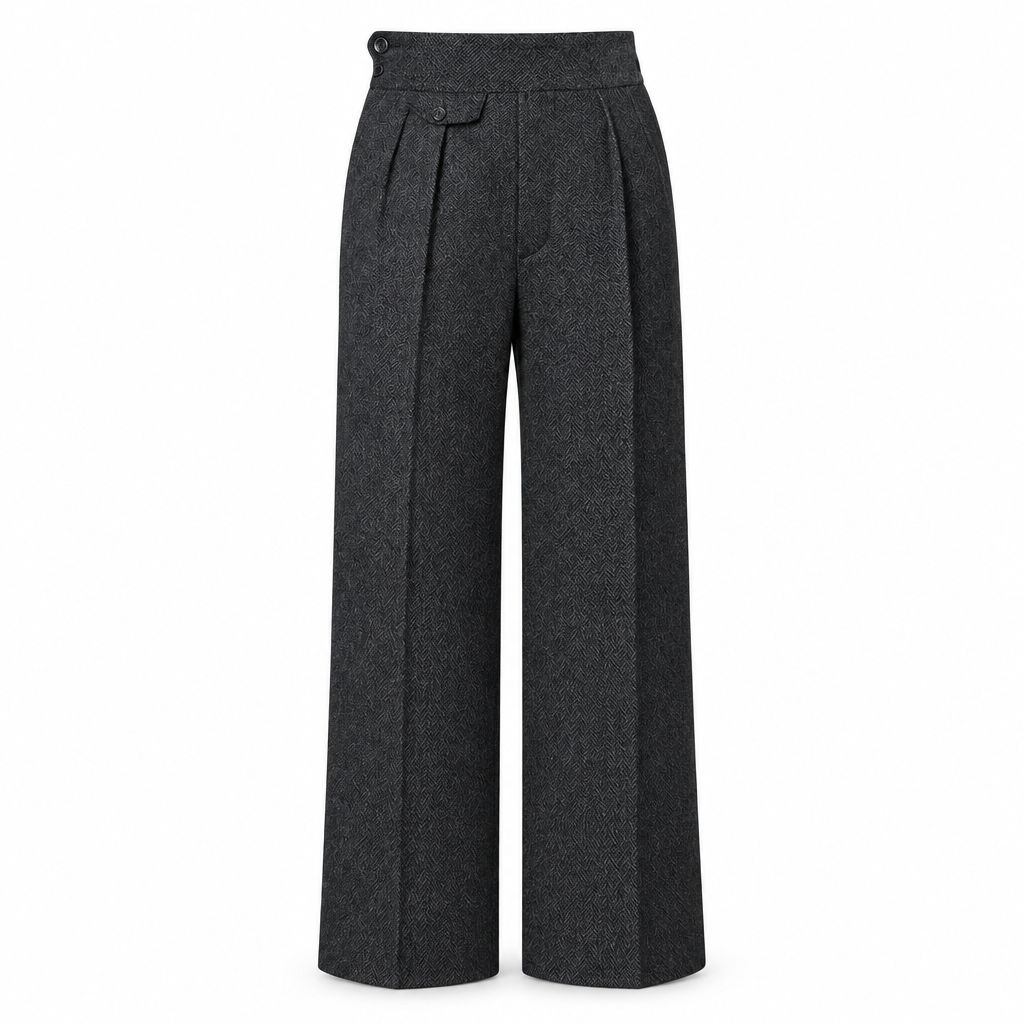 Heavyweight Herringbone Wool Dress Trousers