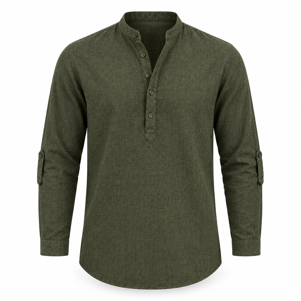Olive Cotton Linen Long Sleeve Shirt