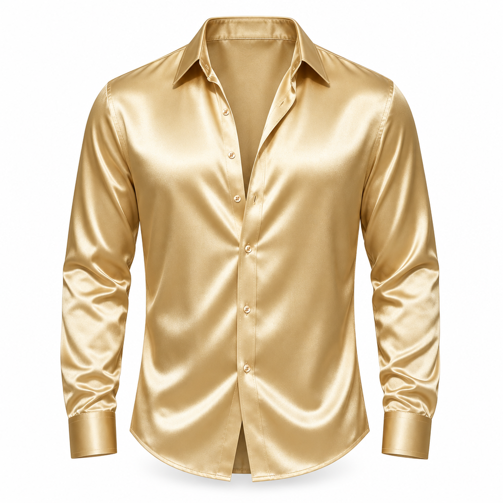 Champagne Satin Long Sleeve Dress Shirt