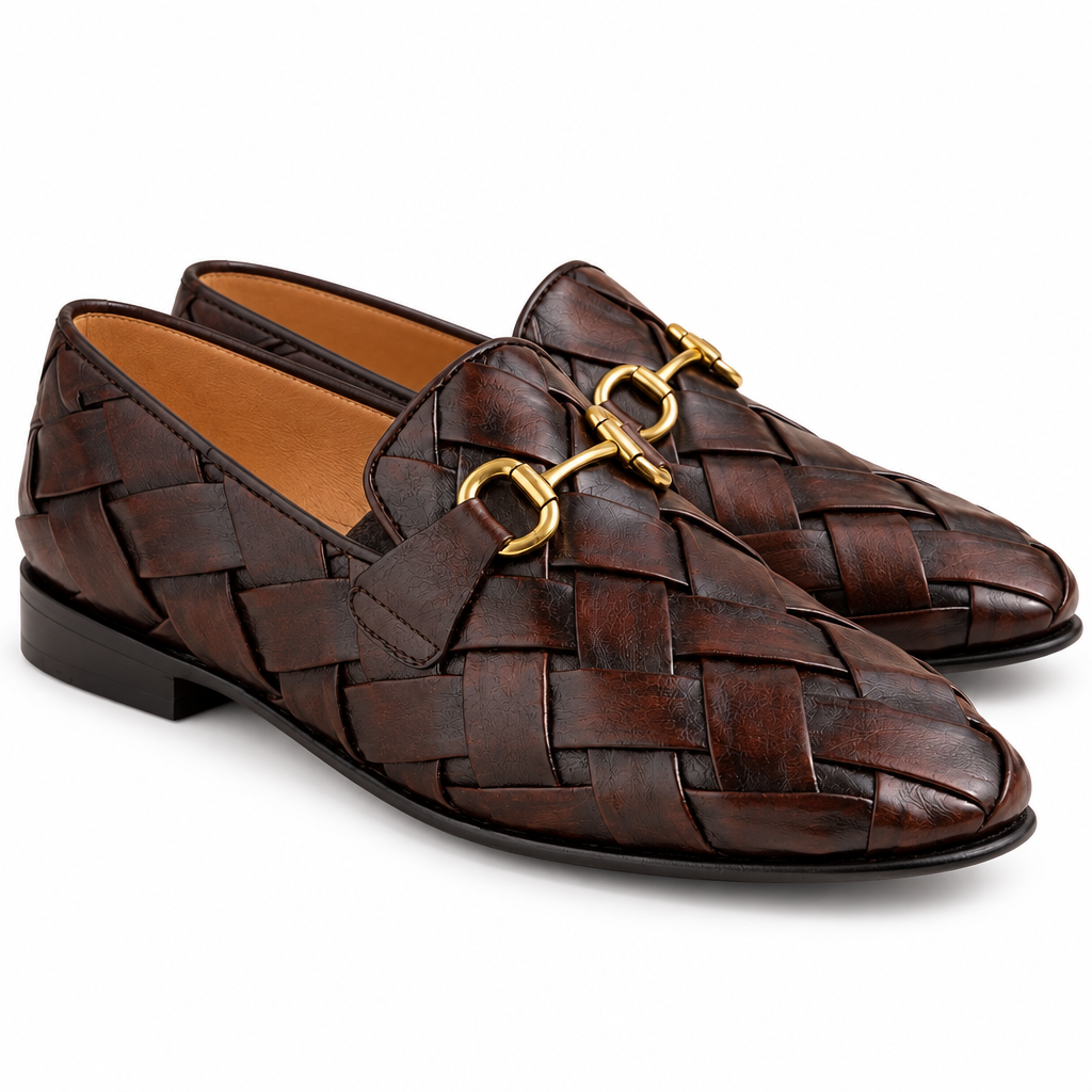 Woven Leather Horsebit Loafers