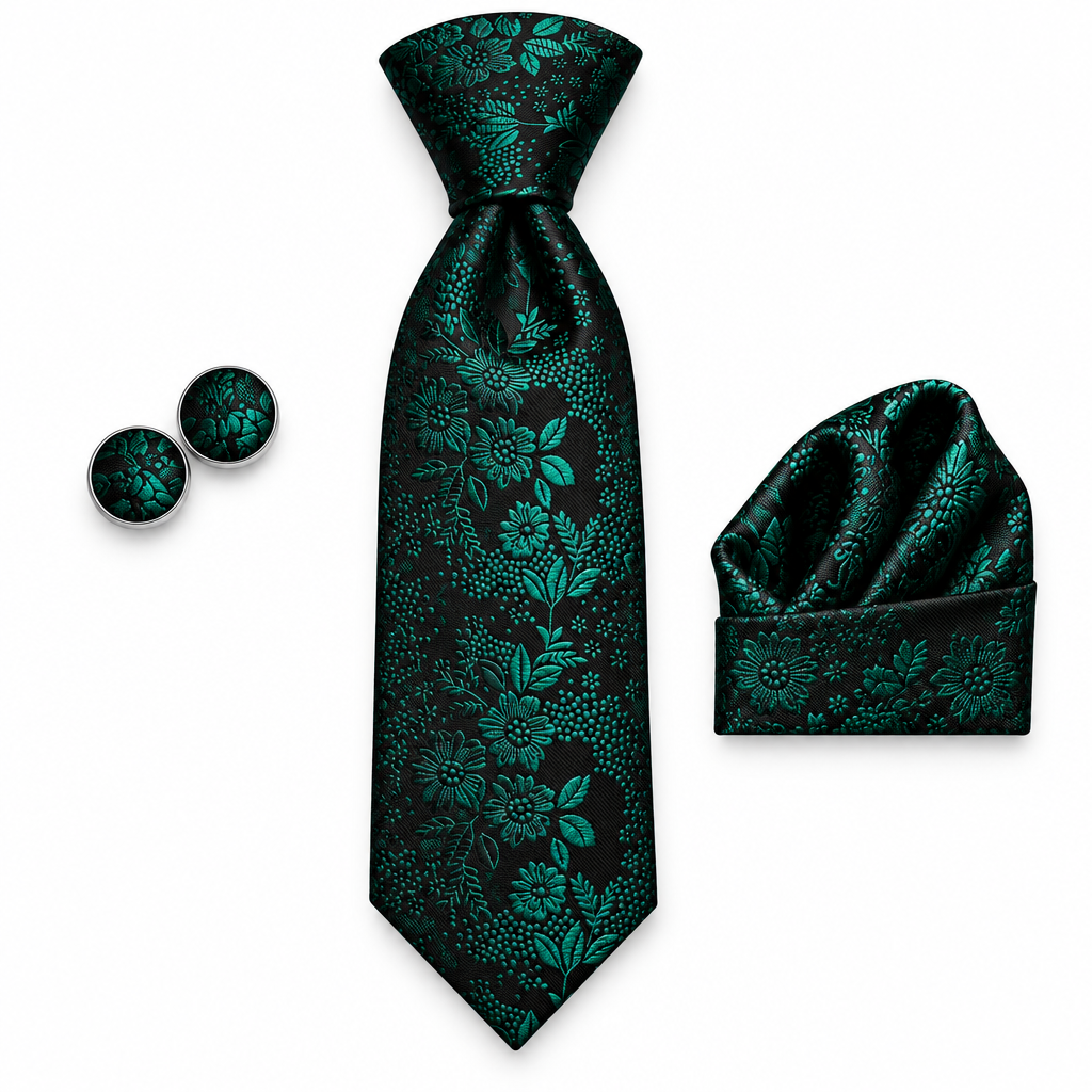 Emerald Green Floral Tie Set