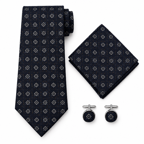 Navy Blue Silk Tie Micro Motif