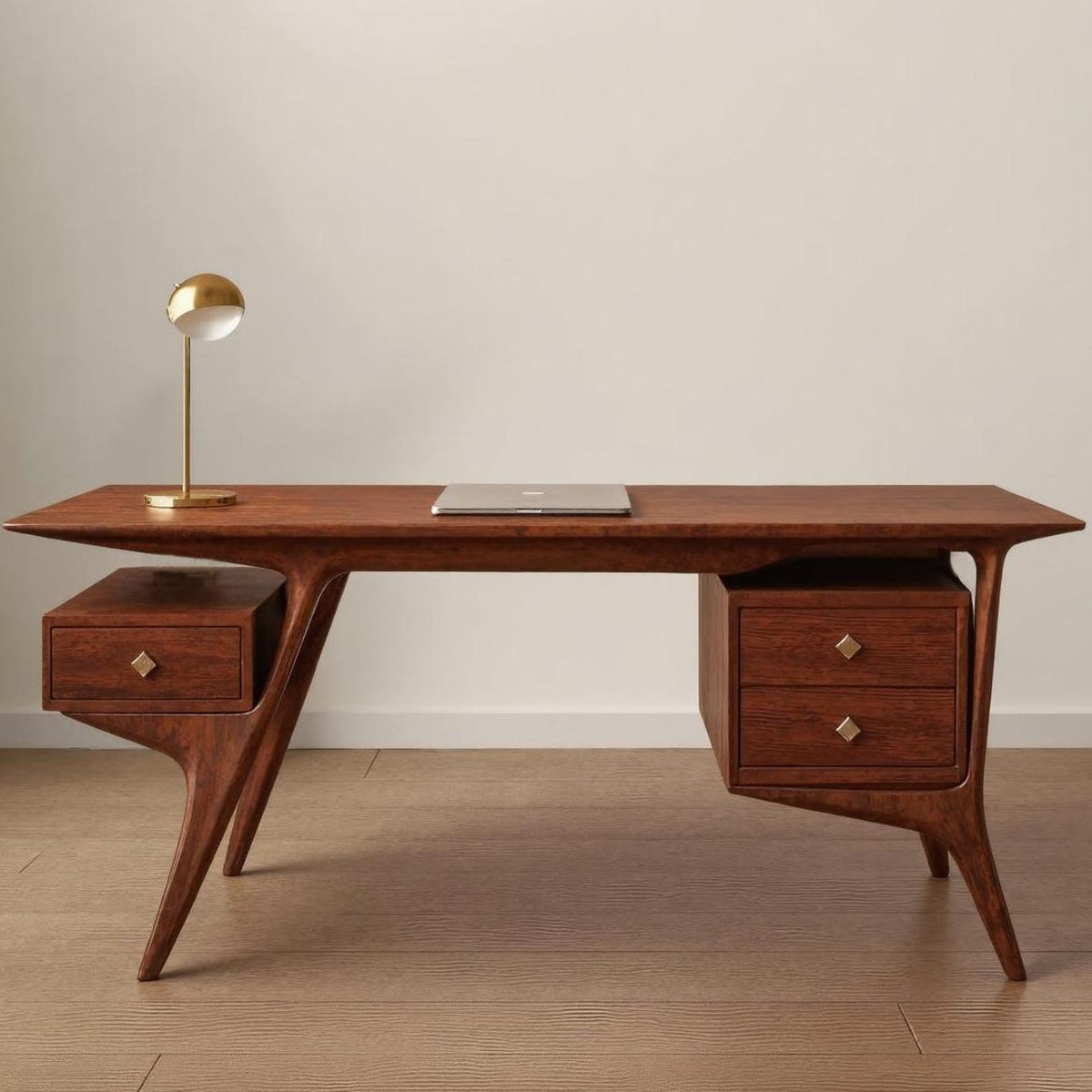 Mid-Century Solid Oak Desk for Home Office and Study