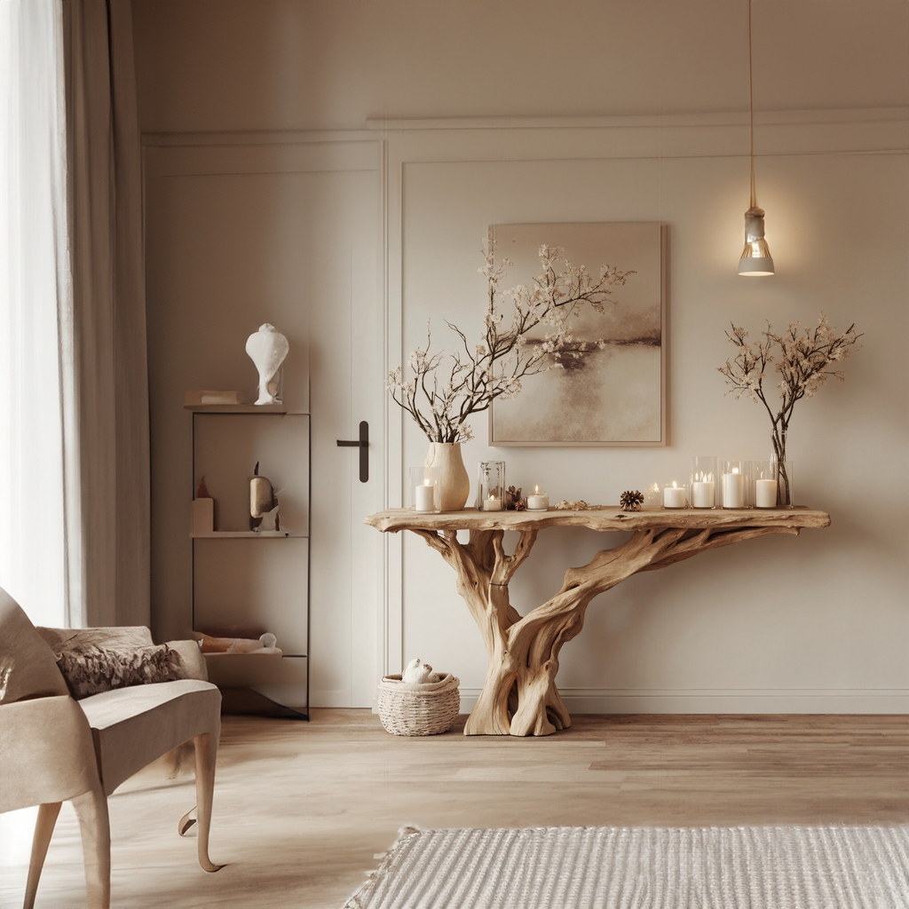 Narrow Floating Live Edge Console Table in Natural Wood - view 2
