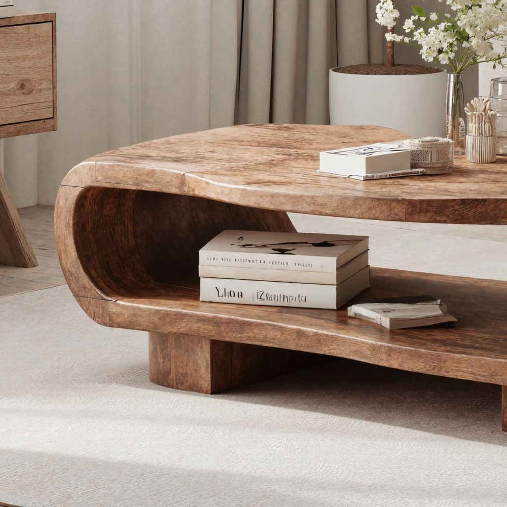 Farmhouse Wooden Coffee Table in Brown with Wax and Oil Finish - view 3