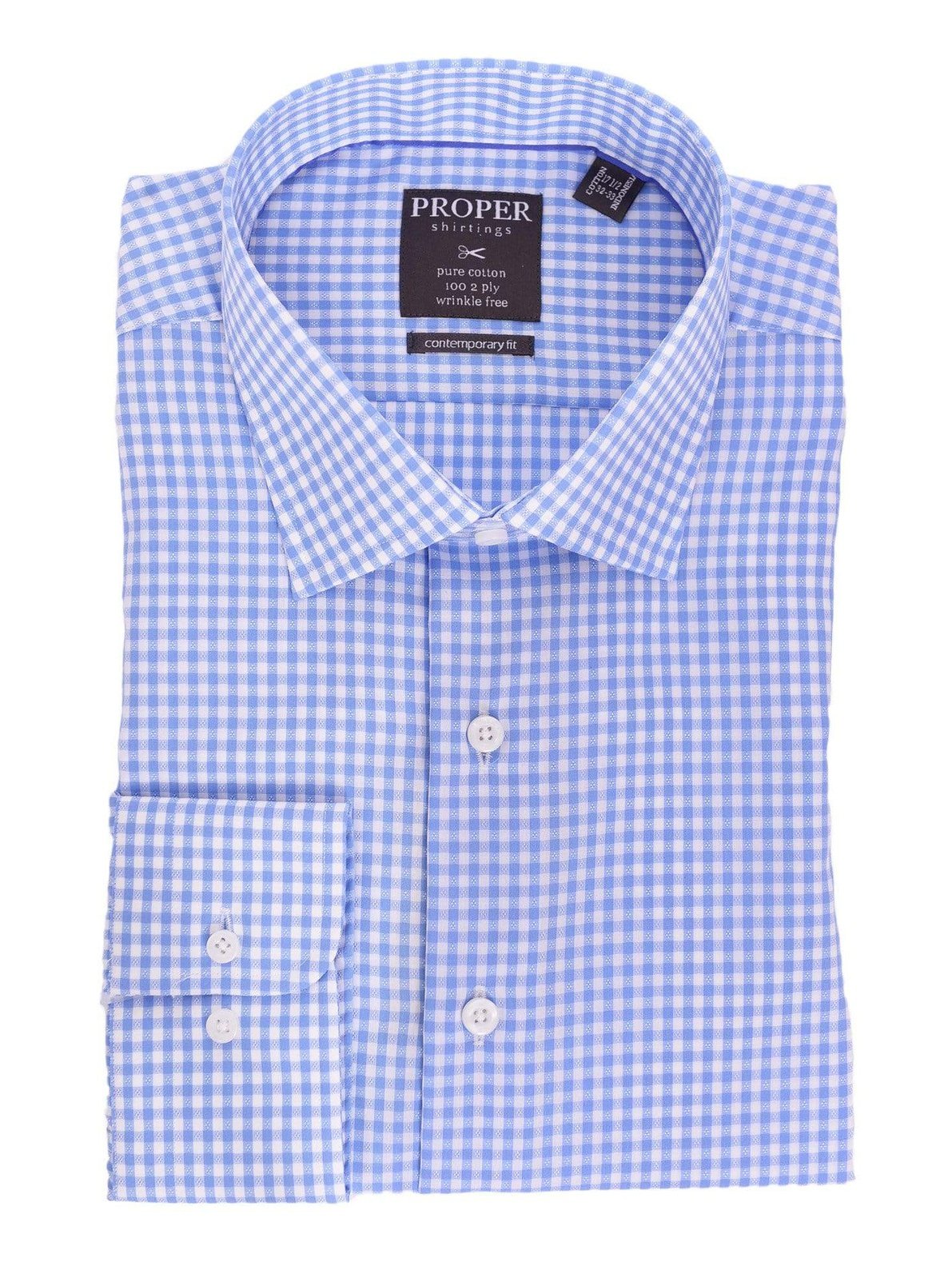 Men's Blue & White Check Wrinkle Free 100 2 Ply Cotton Dress Shirt