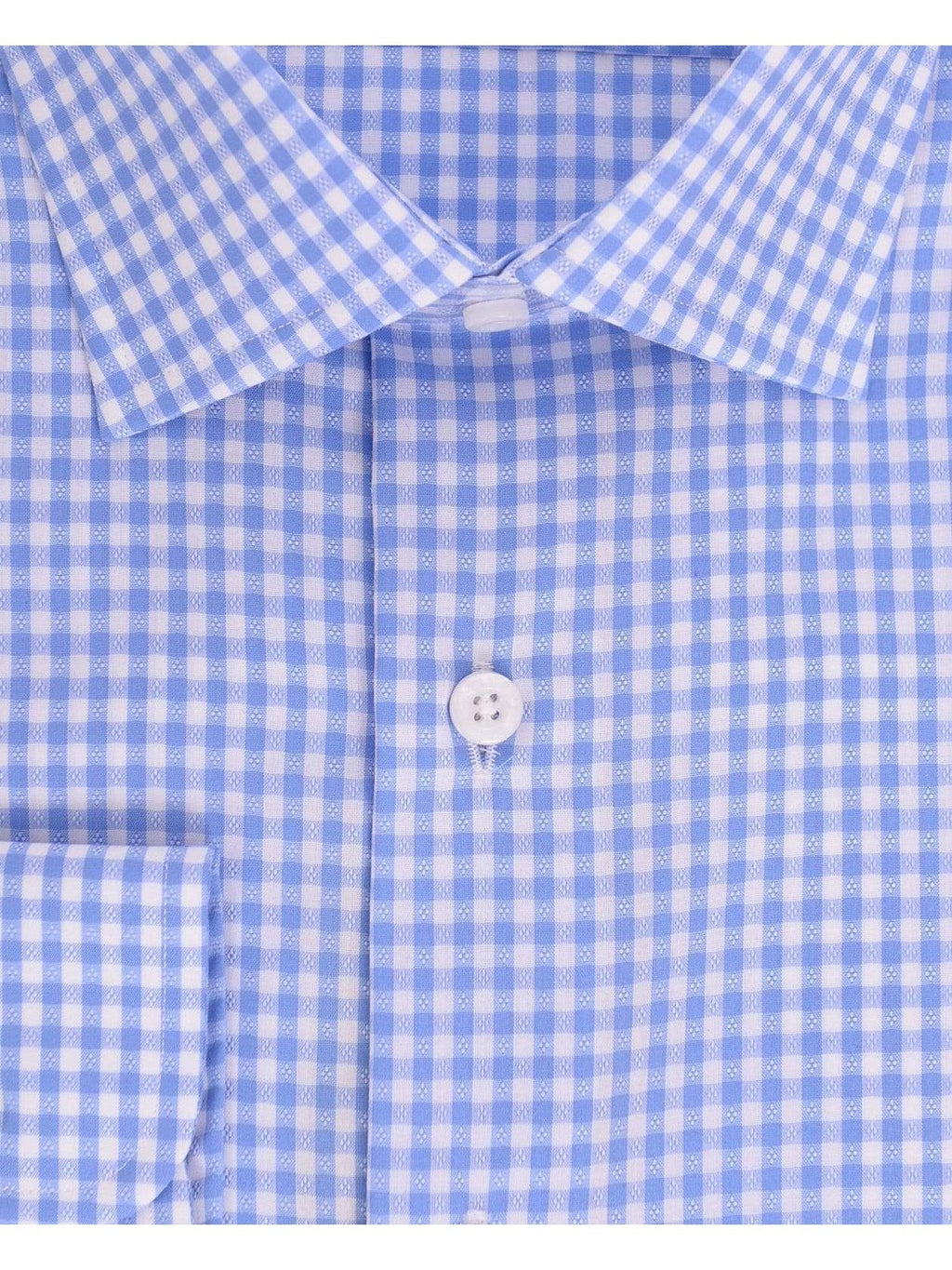 Men's Blue & White Check Wrinkle Free 100 2 Ply Cotton Dress Shirt