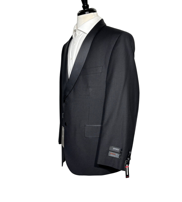 Men's Solid Black Satin Shawl Lapel Classic Fit 2-Button Tuxedo