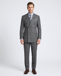 Men's Gray Plaid Classic Fit Wool Double Breasted 3-Piece Suit