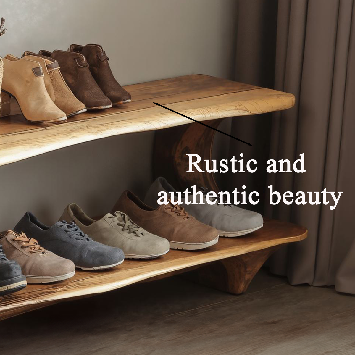 Narrow Solid Wood Entryway Shoe Rack Bench with Live Edge - view 4