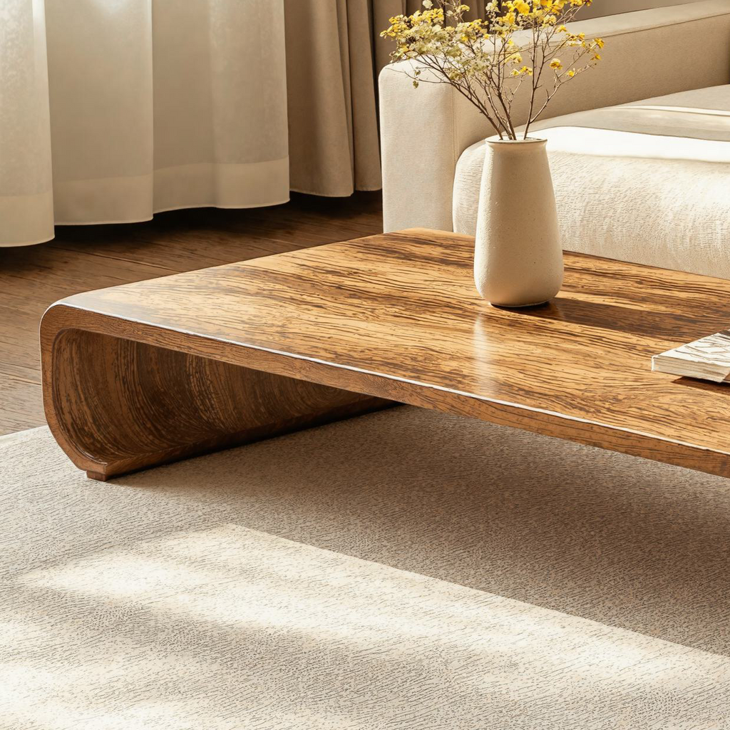 Minimalist Natural Wood Coffee Table with Low Profile Legs - view 3
