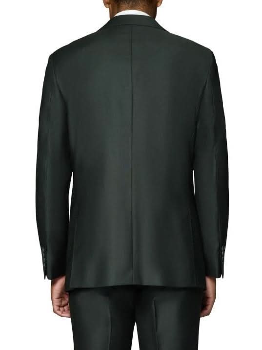 Men's Solid Olive Wool Classic Fit Vested Suit