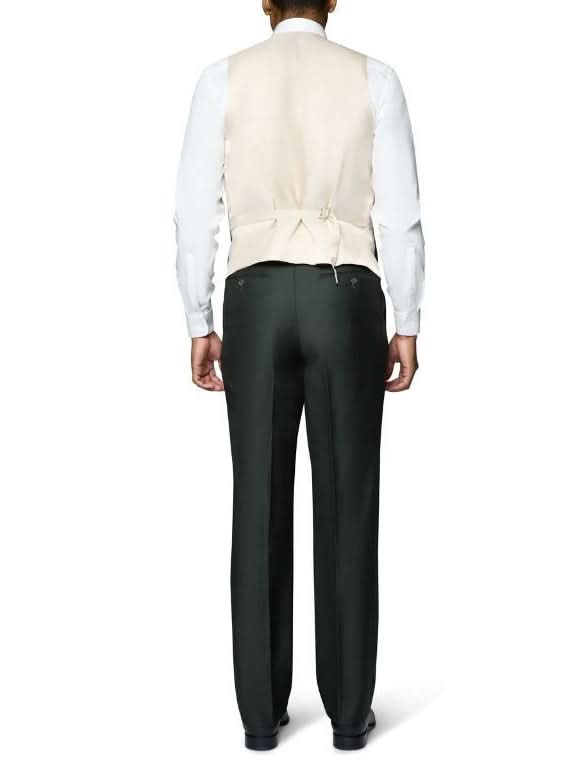 Men's Solid Olive Wool Classic Fit Vested Suit