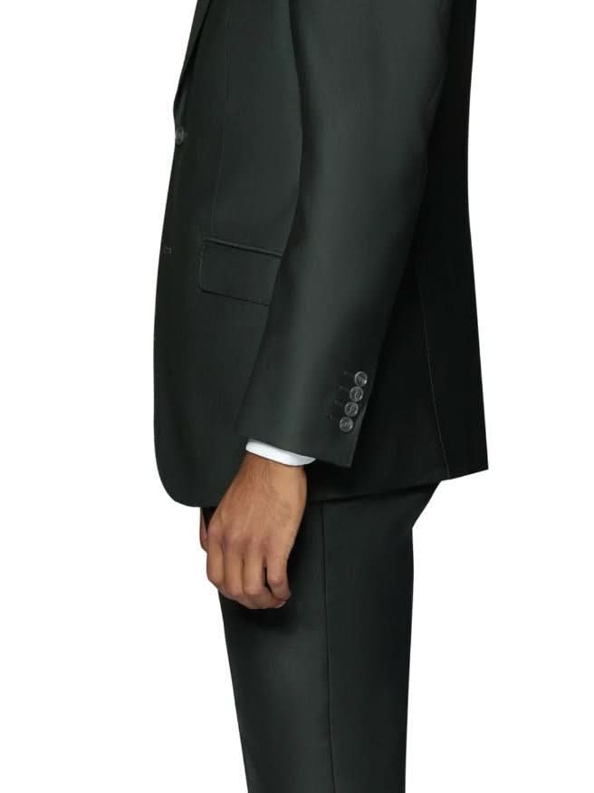 Men's Solid Olive Wool Classic Fit Vested Suit