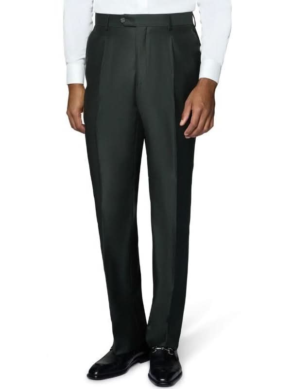 Men's Solid Olive Wool Classic Fit Vested Suit