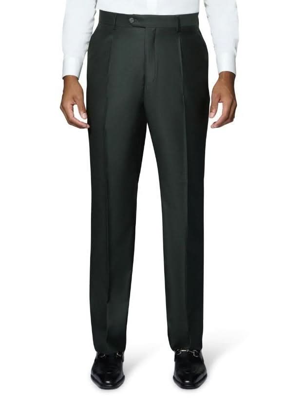 Men's Solid Olive Wool Classic Fit Vested Suit