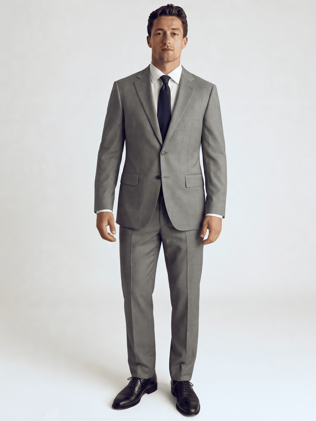 Men's Black & White Regular Fit Wool 2-Button Suit