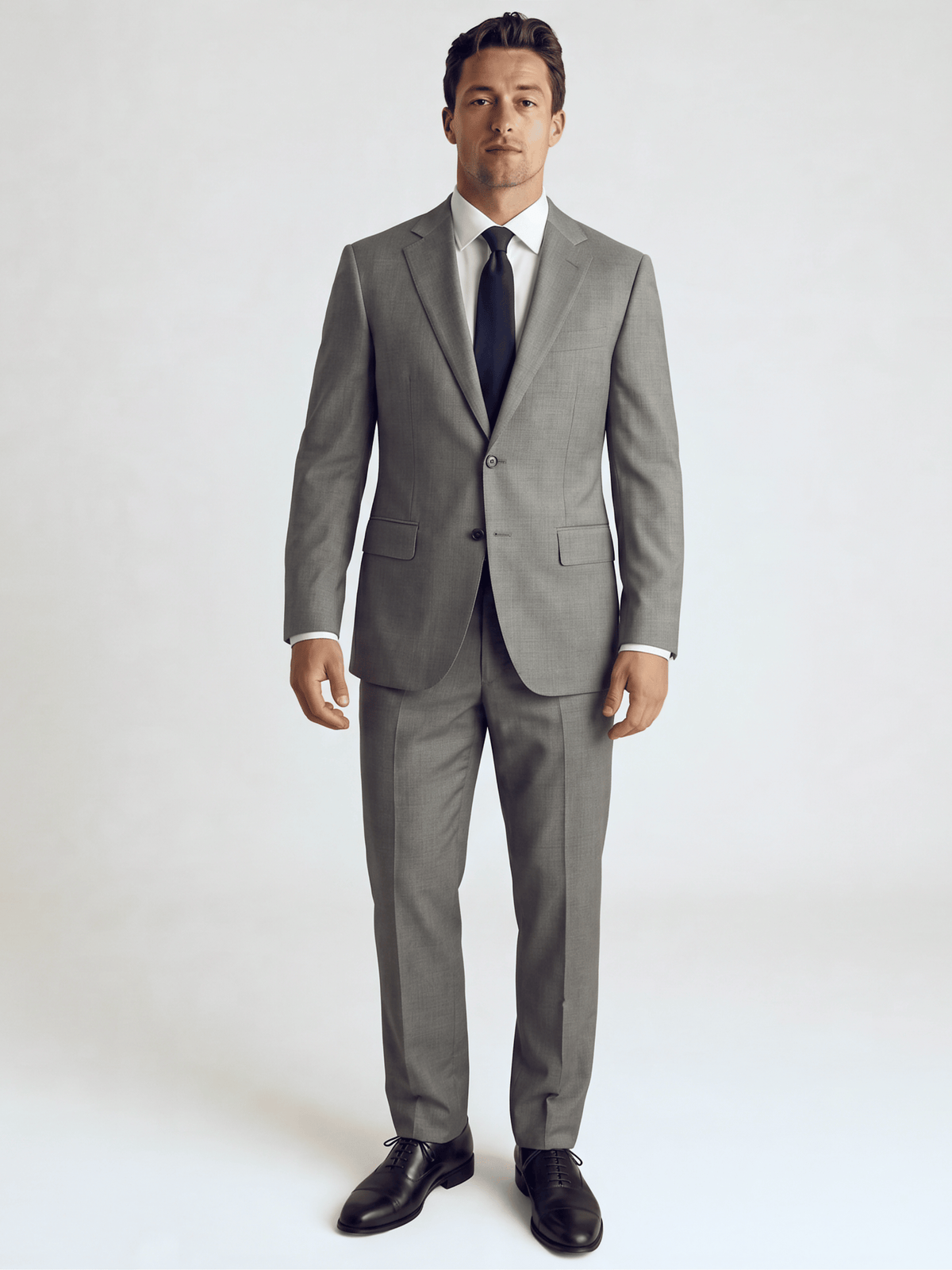 Men's Black & White Regular Fit Wool 2-Button Suit