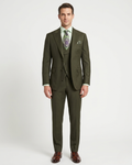 Men's Olive Green Regular Fit Wool 3-Piece Suit Peak Lapels